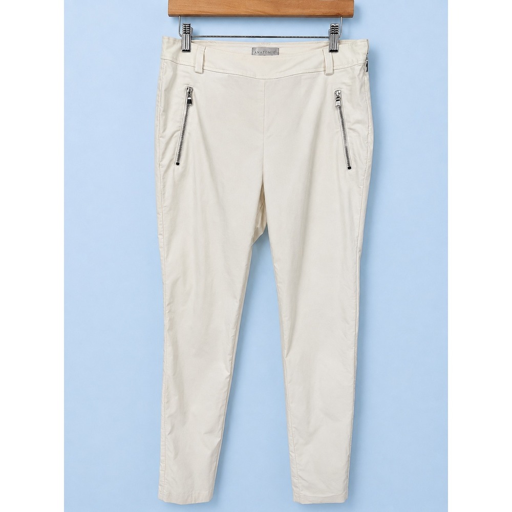 Anatomie Pants Women M White Slim Fit Zipper Detail Stretch Travel Minimalist
